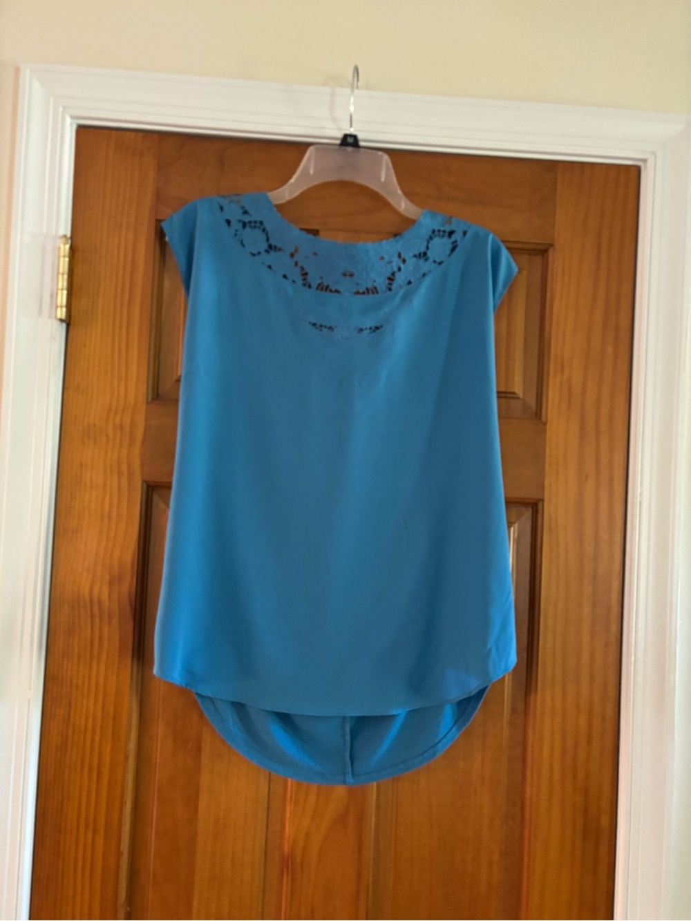 LC Lauren Conrad Teal Cap-Sleeve Lace Yoke Blouse